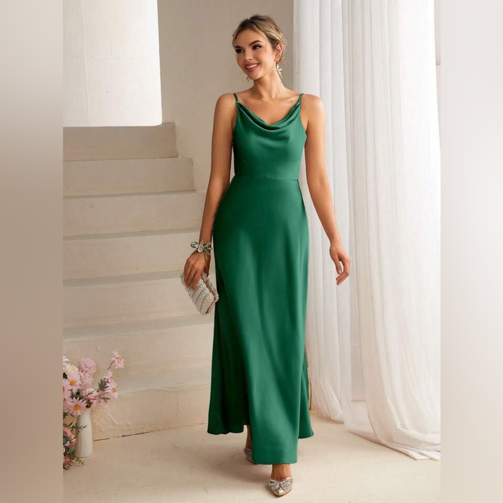 Dark Green Dress – Size M, champagne, wedding guest dress.